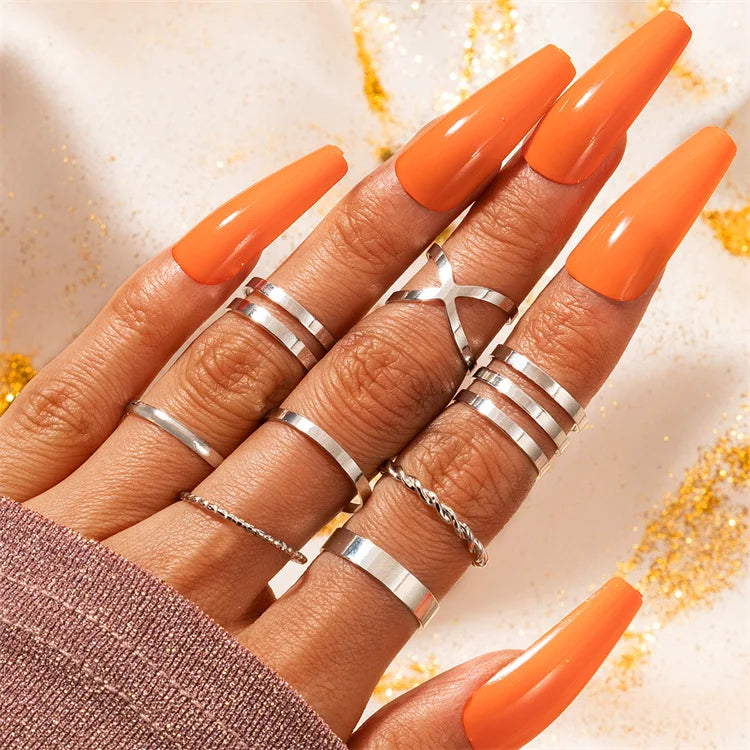 Wholesale Fashion New Gold Plated Ring Jewelry 8pcs Women Creative Retro Multi Layer Opening Cross Twist Ring Set