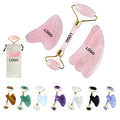 High Quality 2 in 1 Custom Logo Scraping Board Guasha Face Massage Roller Set White Jade Gua Sha Stone Jade Roller and Gua Sha
