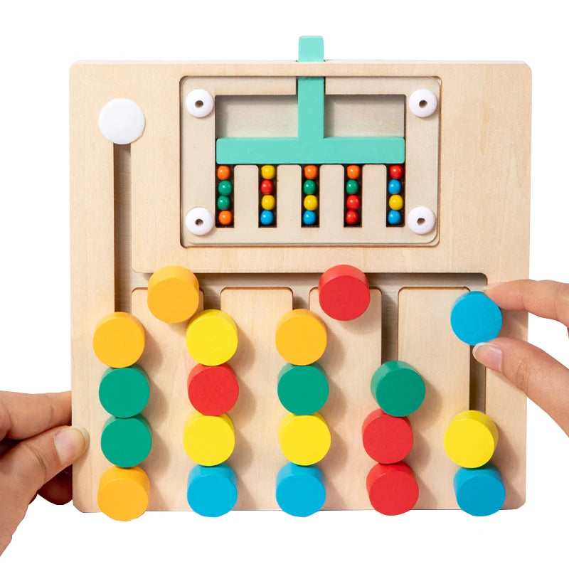 Children Wooden 5 Colors Cognition Learning Matching Educational Maze Board Puzzle Game for 5 to 7 Years Boys Girls