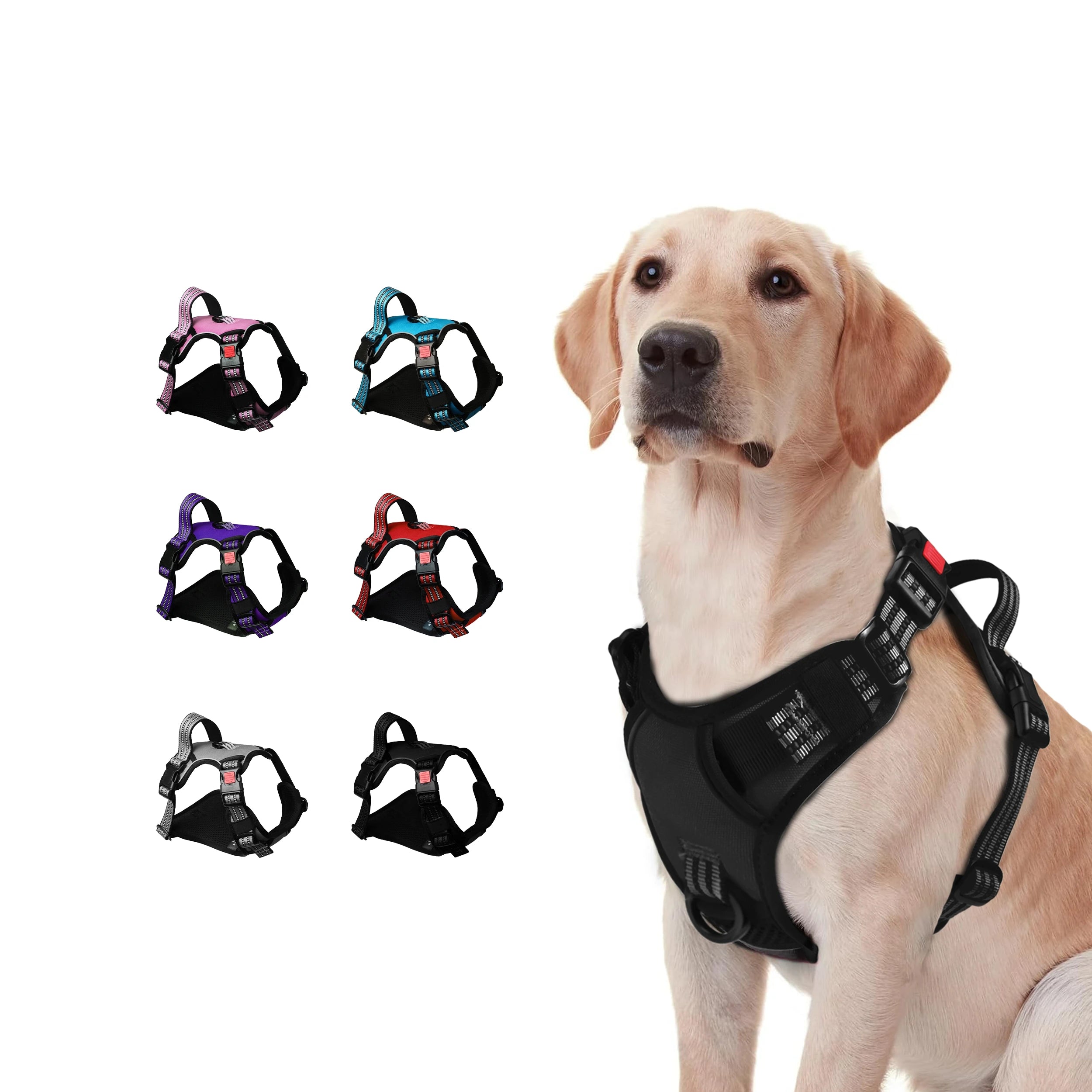 Adjustable Soft Padded Dog Vest Harness Reflective No Pull No Choke Pet Harness Chest Vest with Easy Control HandleLeash Clips