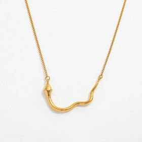 Joolim Jewelry 18K Gold Plated Snake Pendant Dainty Chain Sweater Necklace Stainless Steel Jewelry Wholesale