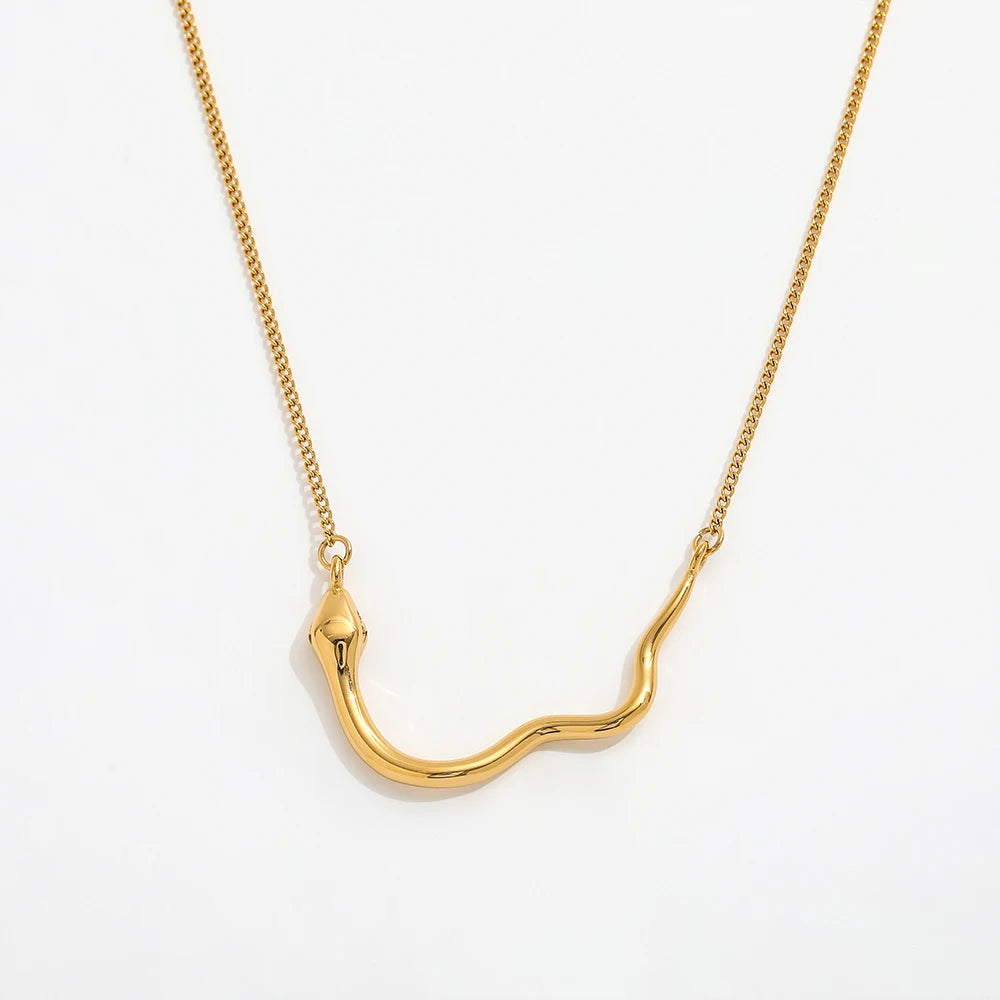 Joolim Jewelry 18K Gold Plated Snake Pendant Dainty Chain Sweater Necklace Stainless Steel Jewelry Wholesale