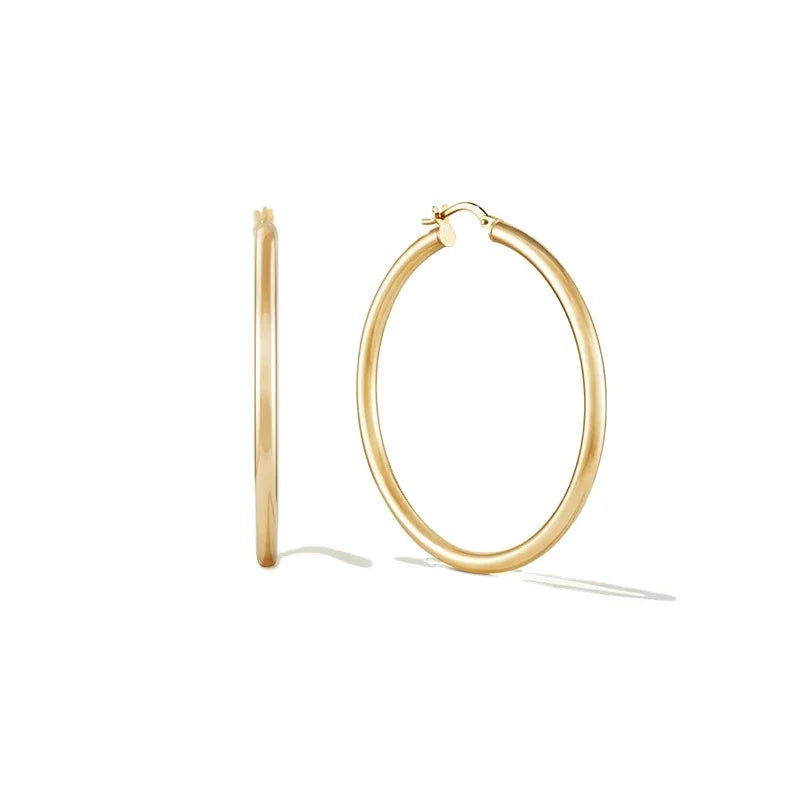 High Quality Big Hoop Hypoallergenic Earrings Brass 18k Gold Plated Hollow Gold Hoop Earrings