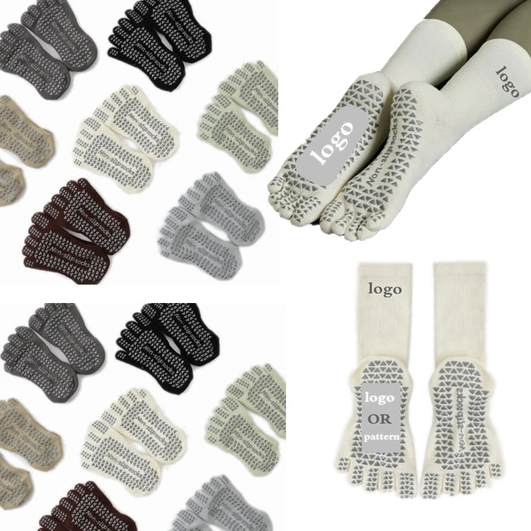 Yoga Socks Anti slip Solid White Crew Wholesale Toe Separator Womens Grey 5 Fingers Athletic Sport Socks Custom logo