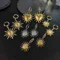 Fashion 18k Gold Plated Sun Heart  Pendant Stainless Steel Women Waterproof Earrings