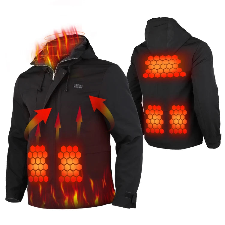Wholesale Polyester Plus Size Black Men's Coats Hooded Motorcycle Waterproof Softshell Heated Jacket for Men Stylish