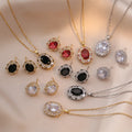 Light Luxury Red Black Crystal Fashion Jewelry Set Stainless Steel Chain Zircon Pendant Necklace Earrings Set