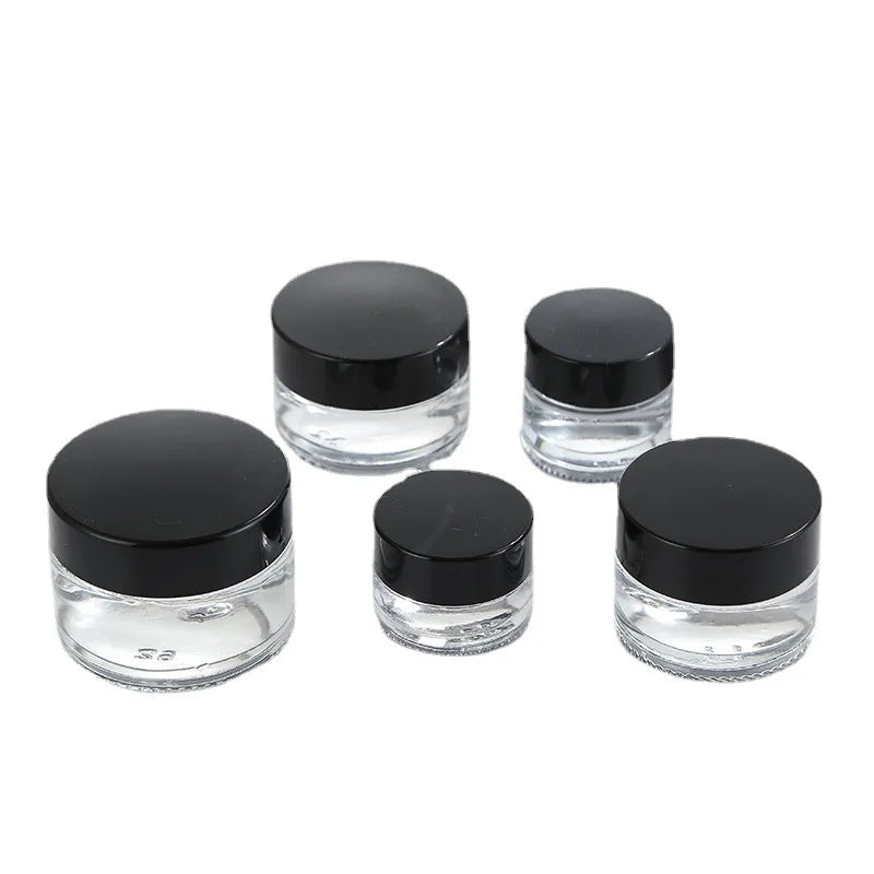 Empty Cosmetic Containers with Flat Shoulder Screw 5g-100g Black Transparent Glass Jars for Face Cream and Skin Care