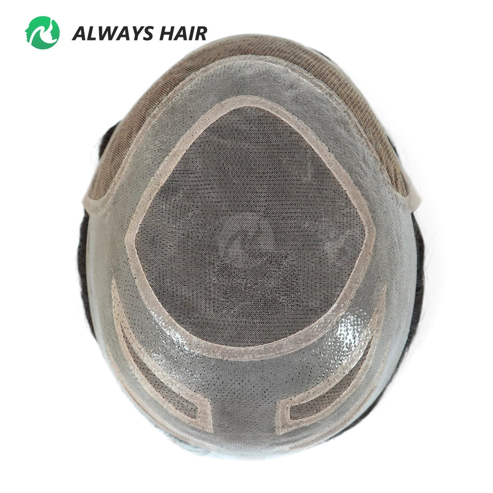 Natural Men's Human Hair Prostheses Bleached Knotted French Lace Front Indian Hair Natural Wave 130% Density 34 Colors Toupee
