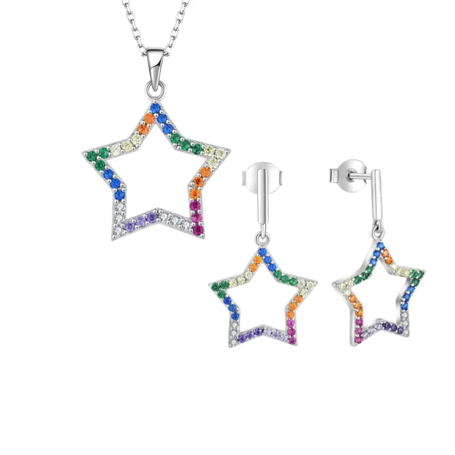 Wholesale Custom Trendy Star Silver Earrings Pendants Jewellery Set 925 Real Sterling Silver Women Jewelry Sets
