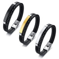 Stainless Steel Leather Bracelet Curved PU Leather Woven Black Men's Bracelet Wristband with Lettering