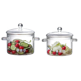 Wholesale Transparent Glass Fruit Salad Bowls With Double Handle and Lid