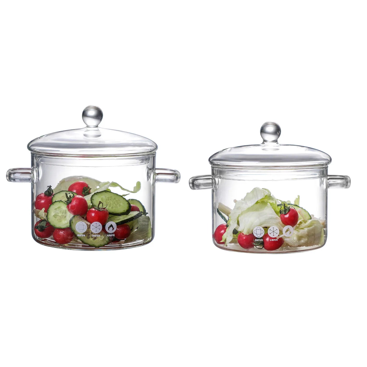 Wholesale Transparent Glass Fruit Salad Bowls With Double Handle and Lid