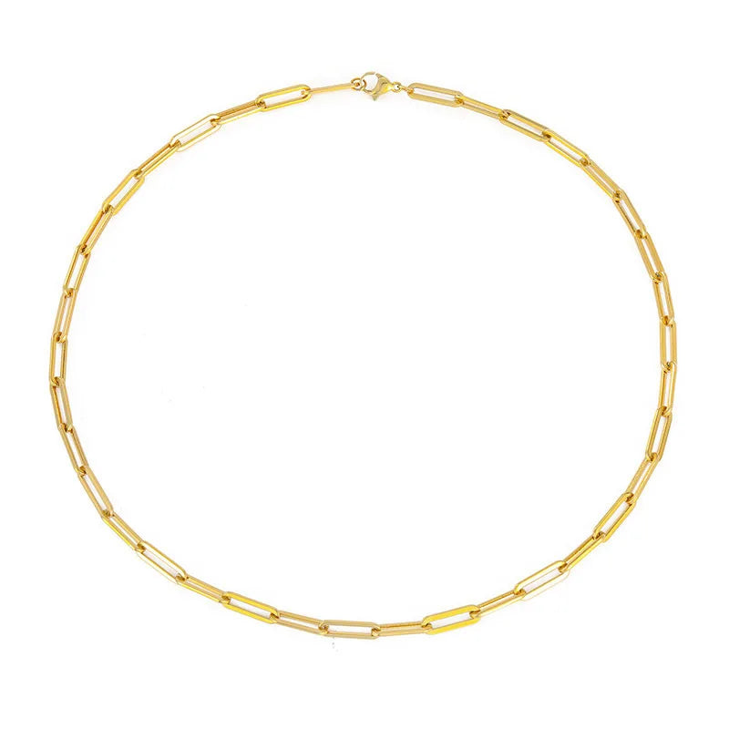 18K Gold Filled Paperclip Clip Choker Necklace Hot Stainless Steel Link Chain Necklaces Rectangle Paper 5g Gold Plated Pearl