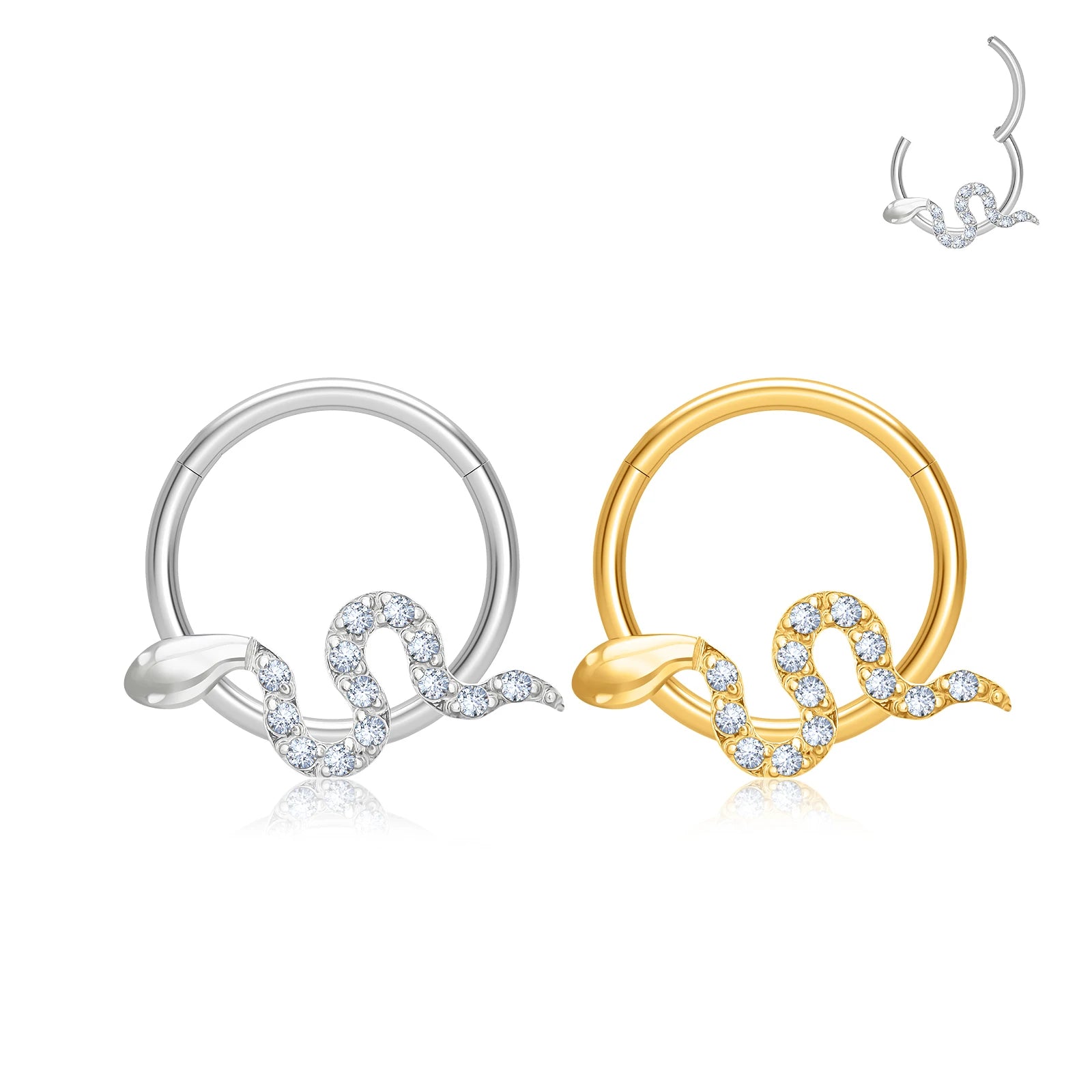 ASTM F136 Titanium Snake With CZ Pave Body Segment Ring Septum Ring Piercing Clicker Nose Ring