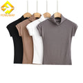 Fengway Custom Logo Solid Short Sleeve T-Shirt Women Blank Turtleneck Crop Top Slim Fit Shirt for Ladies