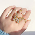 Trendy 5 Pcs/Set Inlaid Diamond Moon Finger Rings Women Sparkle Rhinestone Crystal Butterfly Vintage Ring Set for Birthday