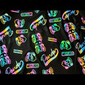 Custom New Stylish Hi Vis Neon rainbow Reflective Smart Cartoon Digital Printing 4 Ways Stretchy Fashion Clothing Cloth Fabric