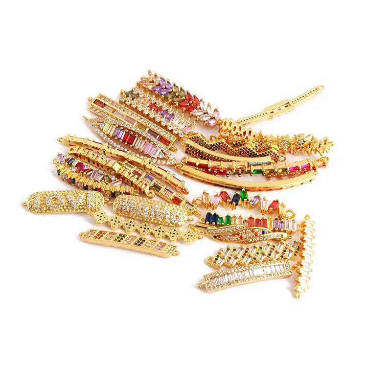 CZ8153 Wholesale Colorful Brass Pave Jewelry Accessories Star Love Mama Letter Lucky Shape Bracelet Connector