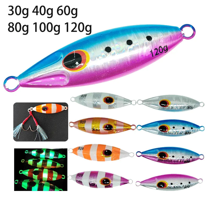 30 40 60 80 100g 120g Saltwater Lures Assist Hook Metal Jig Head with Spinner Blade Fast Slow Fall Pitch Jigs Fishing Lure Bait