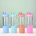 Portable Outdoor Sports Cup Sleek Lockable Pop-Up Lid Leak Proof 650ml Silicone Sleeve Glass Tumbler with Strap Handle Helen