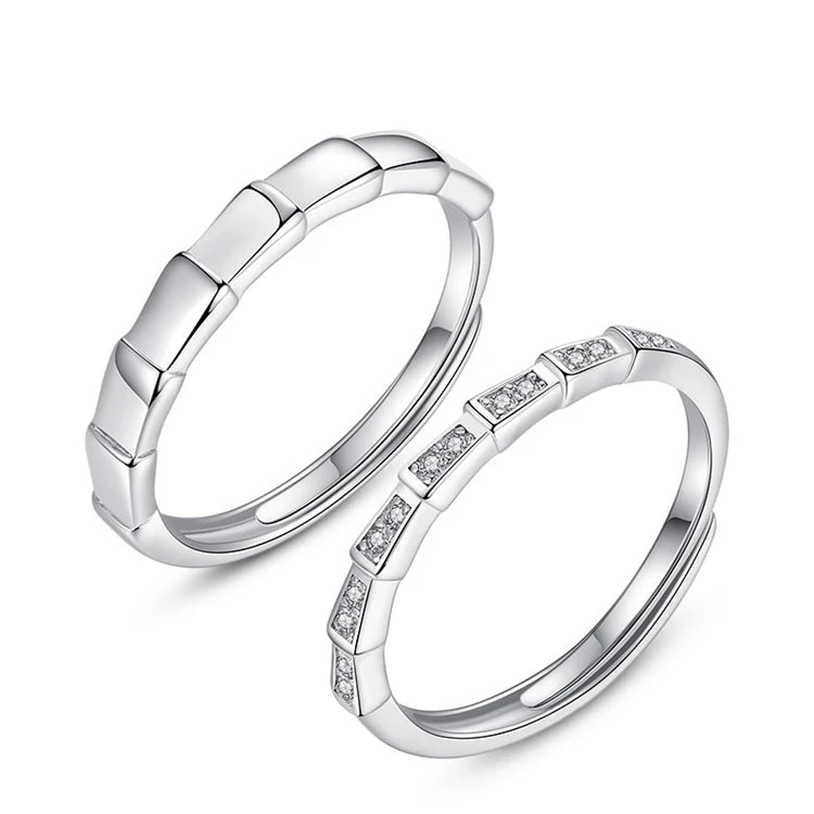 Luxury Gift 925 Silver Plated Zircon Crystal Adjustable Couple Lovers Engagement Rings Jewelry for Wedding
