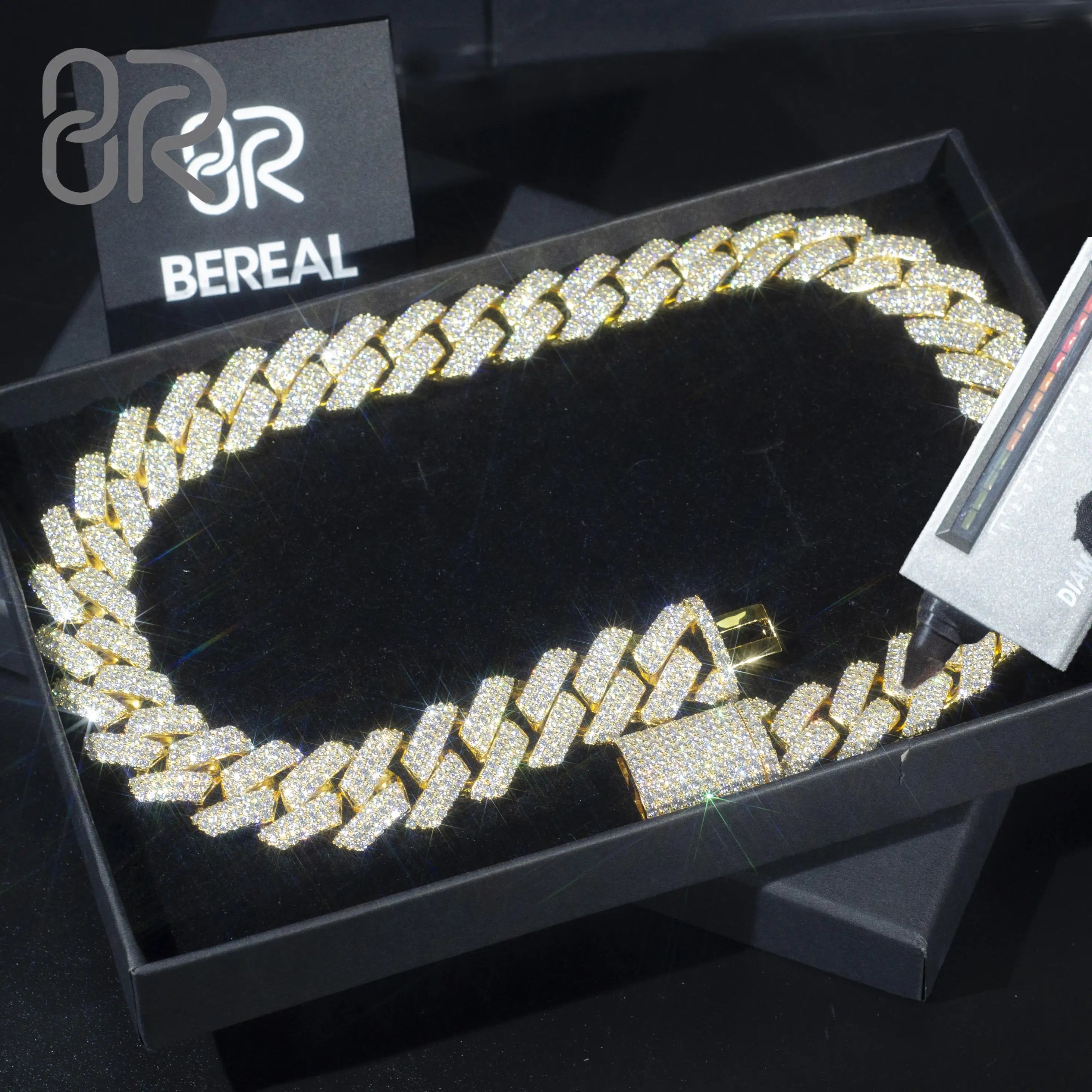 Hot Selling 18K Gold 16MM Moissanite Cuban Link Chain Fancy Jewelry Shine Moissanite Gold 925 Silver Cuban Chain Bracelet