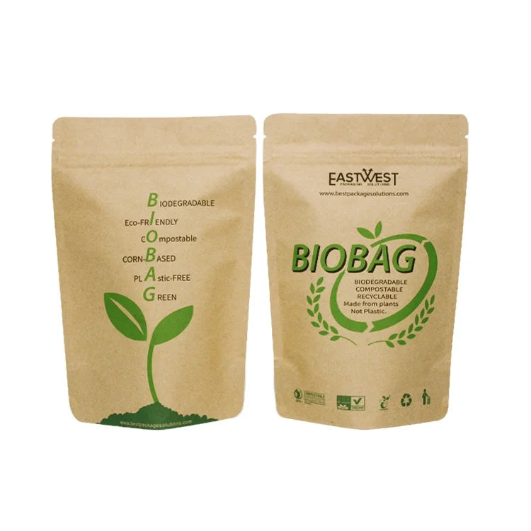 Biodegradable Compostable Food Grade Aluminum Foil Pouch Snack Dry Food Storage Packaging Kraft Paper Stand up Zipper Bag MegaBDM