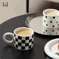 Creative Checkerboard Ceramic Mug 14oz with Lid Home Drinking Cup Office Coffee Cup Breakfast Cup