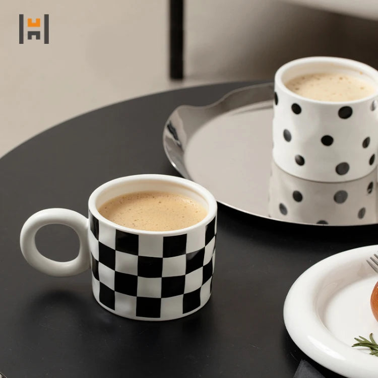 Creative Checkerboard Ceramic Mug 14oz with Lid Home Drinking Cup Office Coffee Cup Breakfast Cup