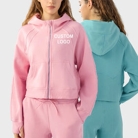 Custom Sportswear Long Sleeve Hooded Sweatshirt Thumb Holes Sports Clothes Gym Fitness Jackets Women Zipper Wamth Yoga Jacket