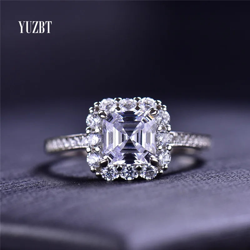 Silver 925 Original Brilliant Cut 1 Carat Diamond Test Past D Color Square Moissanite Ring for Women Princess Wedding Jewelry