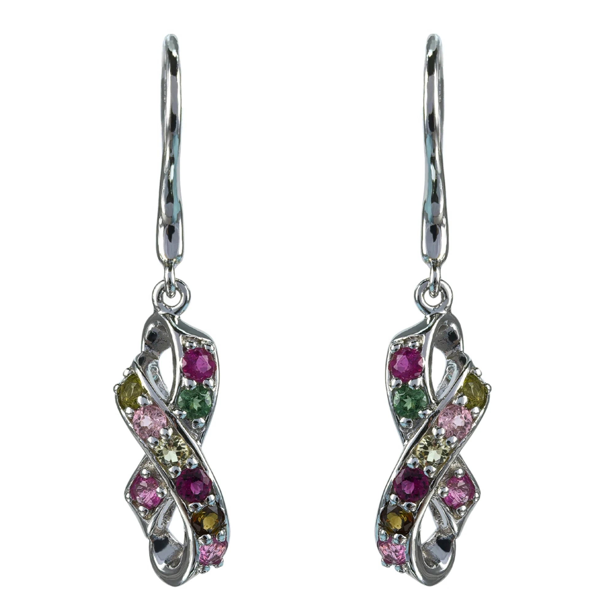 Elegant 925 Silver Drop Earrings Rhodium Plated Natural Tourmaline Geometric Pattern for Wedding Party Birthday Gift for Women