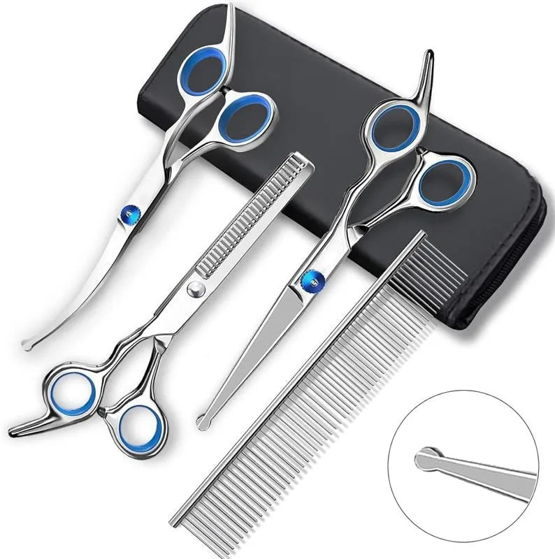 Factory Customizable Professional 5 in 1 Dog Hairdressing Set Grooming Scissors Kit with Safety Round Tips