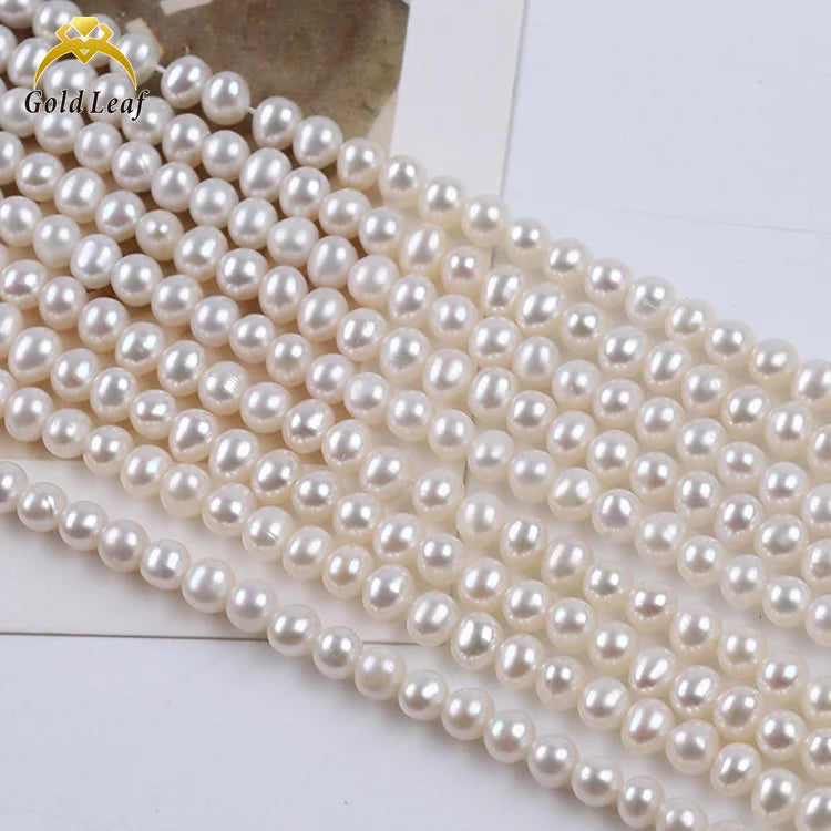 Goldleaf Fresh Water Pearl Necklace Bracelet Chain 3A Natural Fresh Water Real Pearl 5-6mm White Loose Round Shape Natural Pearl