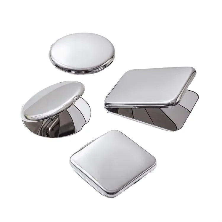 Custom Logo Portable Double Side Stainless Steel Mirror Rectangular Circular Folding Cosmetic Gift Mirror Espelho De Maquiagem
