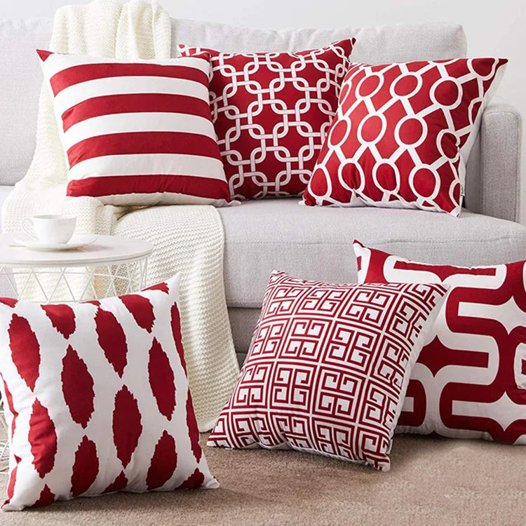 Home Decor Red White Moroccan Geometric Single Print Pillow case Polyester Throw Pillow Cover 18*18 Inch Cushion Cover