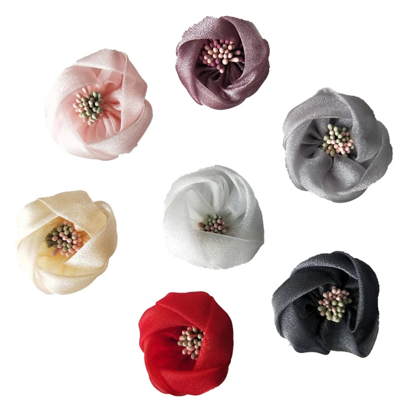 Handmade 2'' Polyester Decorative Fabric Flowers with Beads Center for Indoor/Outdoor Use All Occasions