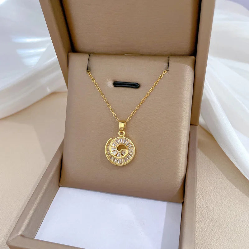 Titanium Steel Full Diamond Pendant Necklace Charm Choker Chain for Women Wedding Engagement Stainless Steel Jewelry