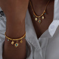 Vintage Bohemian Jewelry Waterproof 18k Gold Plated Titanium Steel Charm Bracelet Tree of Life Turquoise Pendants Necklace
