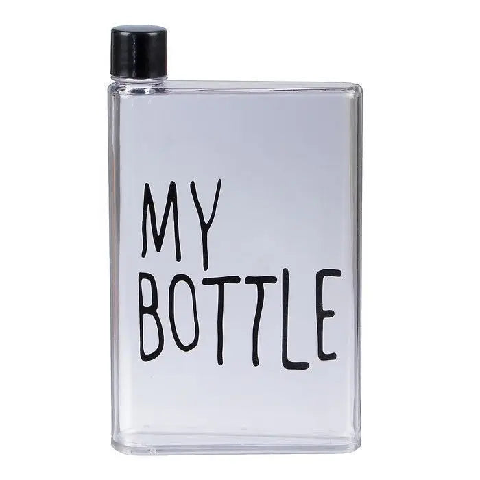 Wholesale Custom Logo 420ml Portable Sport Plastic Vacuum Flask Water Drink Cup Transparent A5 Notebook Flat Square Water Bottle