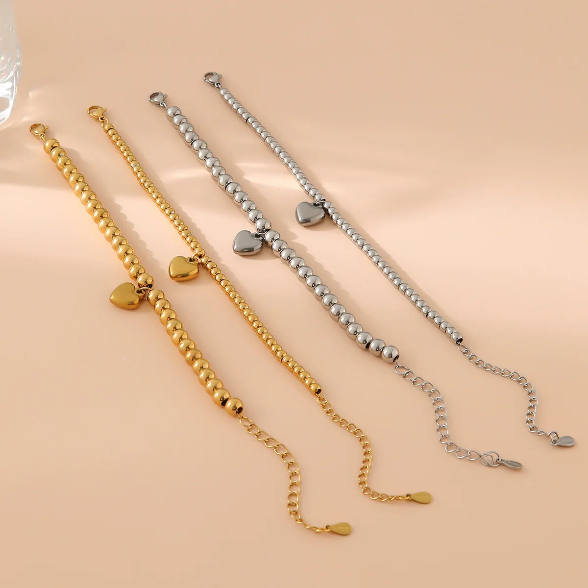 DAIHE Fashion Jewelry Simple Heart Bracelet Stainless Steel 18k Gold Beaded Bracelet Delicate Friends Bracelet Gift for Her