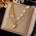 New Tarnish Free Stainless Steel 18k Gold Plated Double Layer Heart Pendant Fashion Jewelry Necklaces for Women