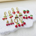 EC2063 New Stylish Novelty Chic 18k Gold Plated CZ Pave Enamel Red Cherry Strawberry Fruit Huggie Stud Earrings