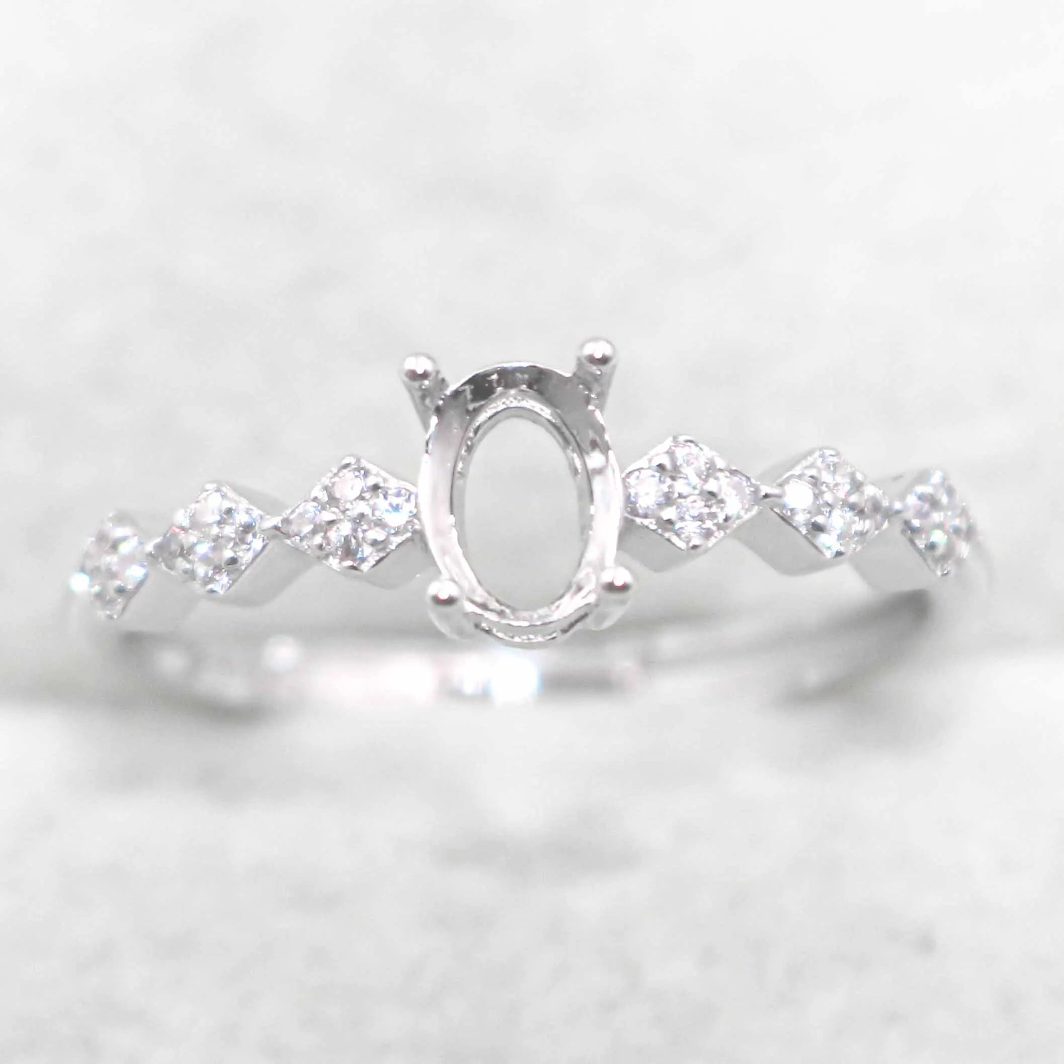 Semi Mount 4*6mm Sterling Silver Ring Frame Empty Blank Support Claw Setting S925 Base Holder Without Center Stone for DIY Inlay