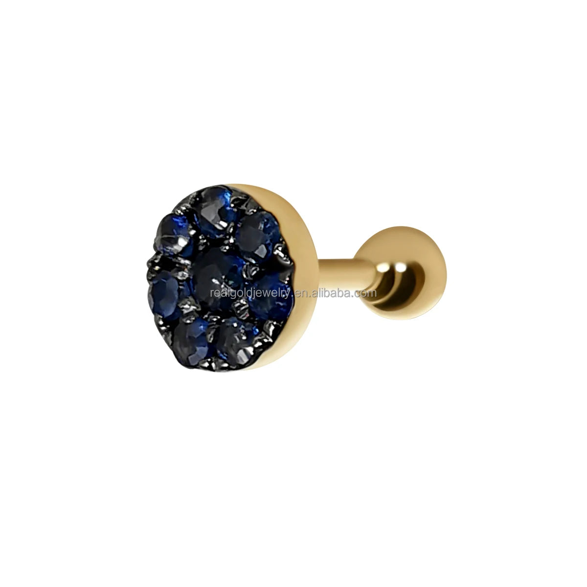 14k Solid Gold Stud Earrings Jewelry Round Shape Natural Sapphire Fashion Screw Back Ear Piercing Stud