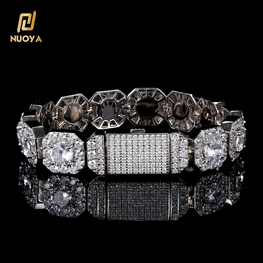 NUOYA 10mm Clustered Tennis Chain Bracelet Iced Out Baguette Cubic Zircon Hip Hop Jewelry Gift for Men