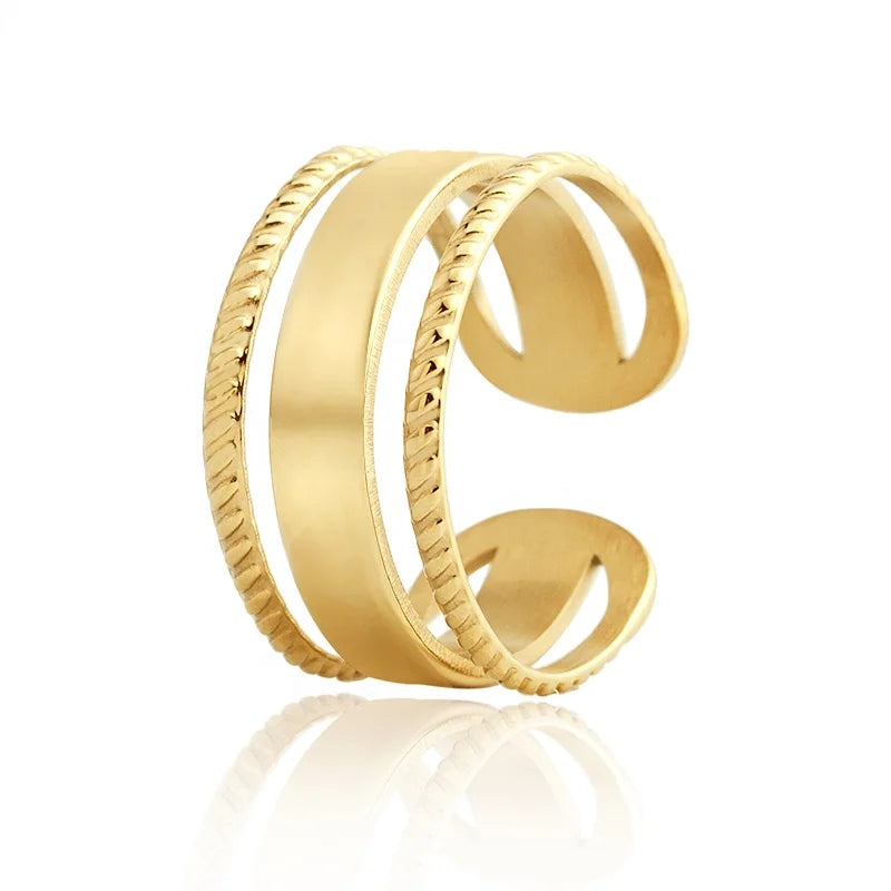 Women's Gold Plated Stainless Steel Multi-Layer Open Ring Classic Fashion Jewelry for Weddings and Parties