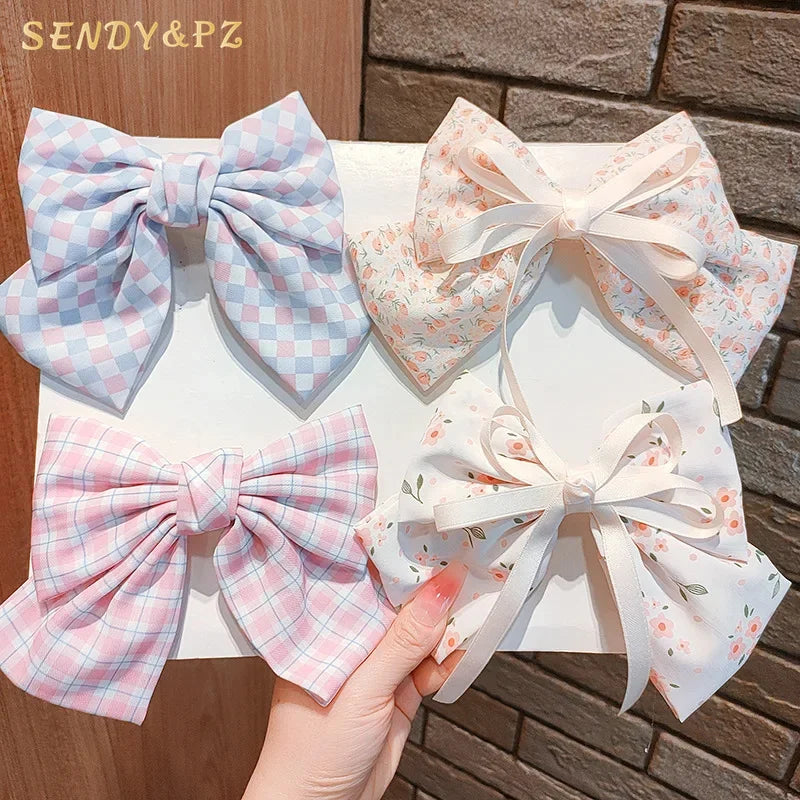 Korea fairy Spring Summer New Large Bow Hairpins for Girls Elegant Mesh Ribbon Bowknot Spring Clips Hair Accessories