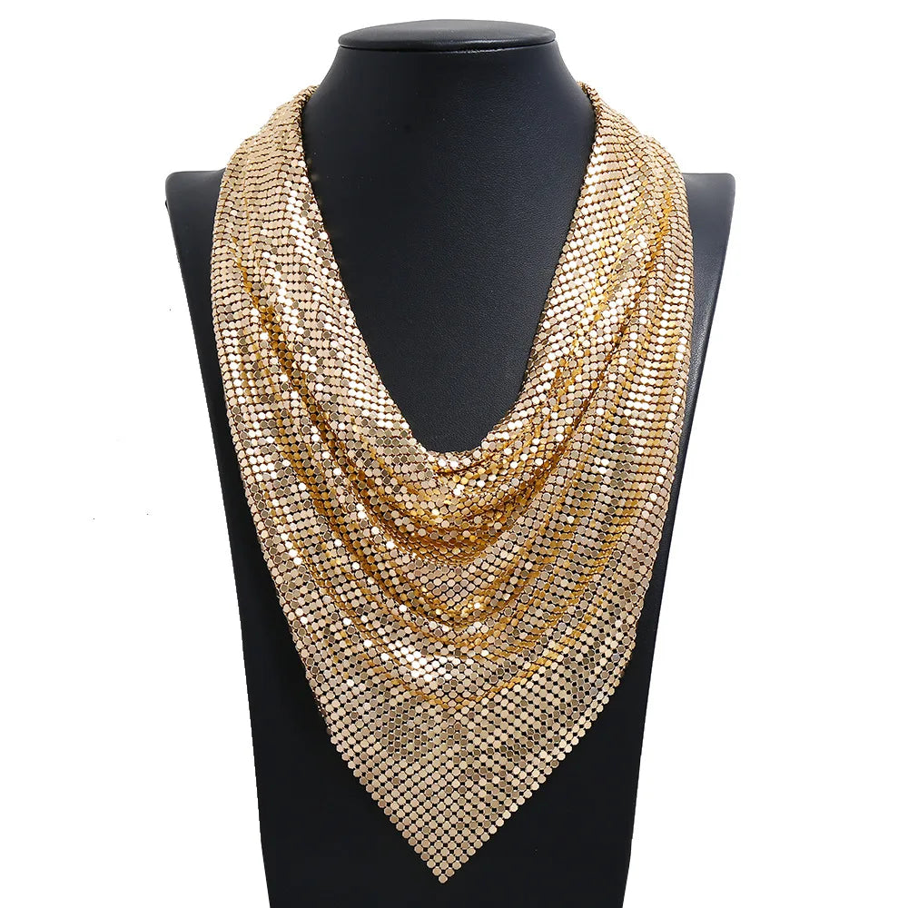 SC Popular Stylish Shiny Scale Necklace Vintage Sequin Necklace Triangular Towel Statement Necklace for Women